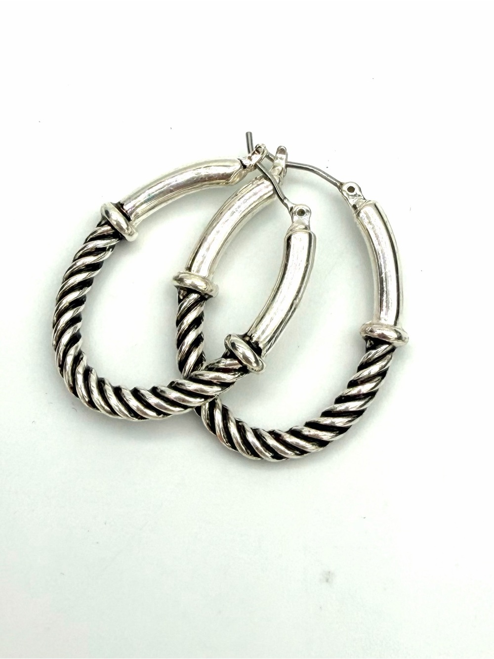 Cable Hoops - Sterling Silver Twisted Hoop Earrings - Silver Oval Hoops
